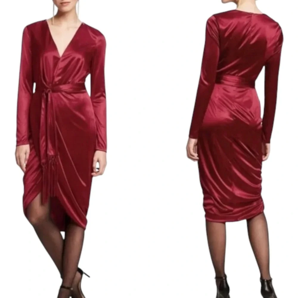 Altuzarra for Target‎ 20th Anniversary Red Satin Faux Wrap Midi Dress Small Nwot